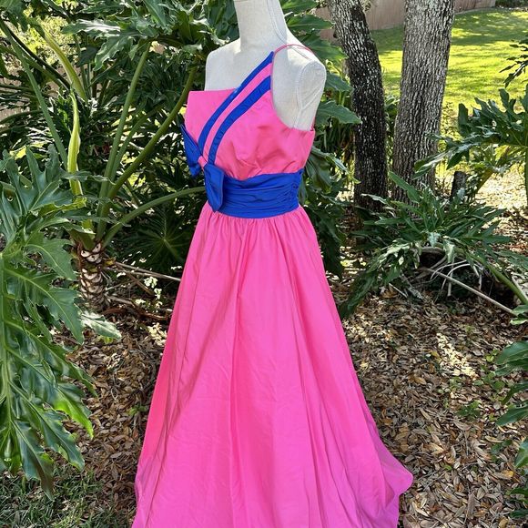 MIKE BENET One Shoulder Bow Dress Ball Gown Prom PINK Blue Formal Vintage 16 - Picture 4 of 8